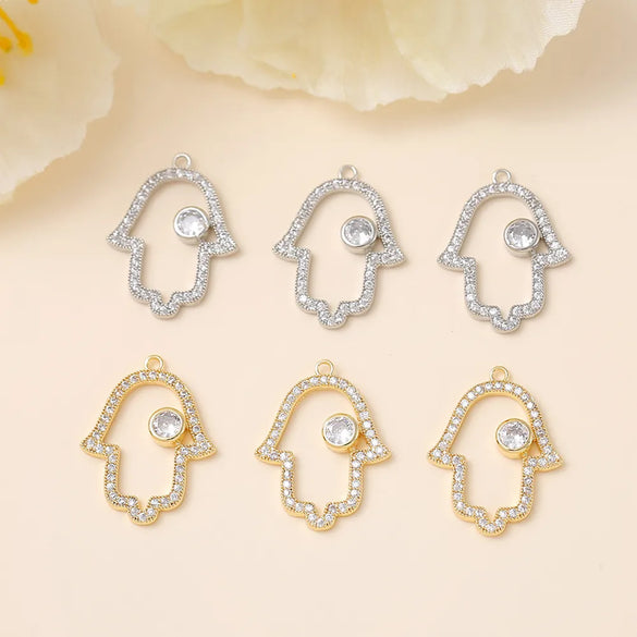 1 Piece 16 * 21mm Copper Zircon 18K Gold Plated Geometric Palm Polished Pendant