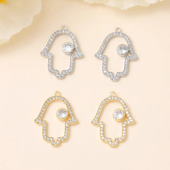 1 Piece 16 * 21mm Copper Zircon 18K Gold Plated Geometric Palm Polished Pendant