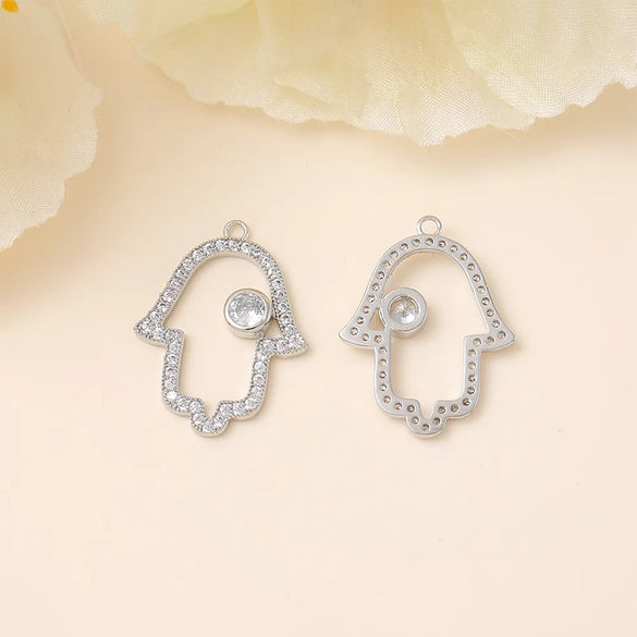 1 Piece 16 * 21mm Copper Zircon 18K Gold Plated Geometric Palm Polished Pendant