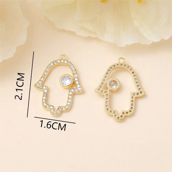 1 Piece 16 * 21mm Copper Zircon 18K Gold Plated Geometric Palm Polished Pendant