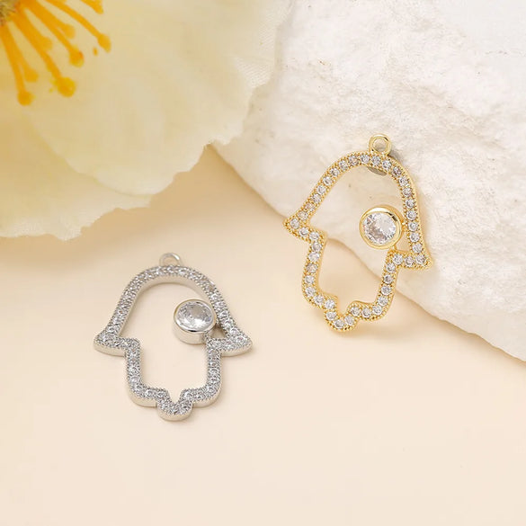 1 Piece 16 * 21mm Copper Zircon 18K Gold Plated Geometric Palm Polished Pendant