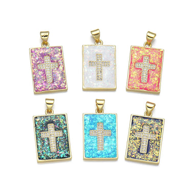 1 Piece 16*25mm Copper Zircon 18K Gold Plated Cross Pendant