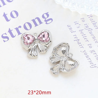 1 Piece 17*13mm 19*16mm 23 * 20mm Alloy Rhinestones Heart Shape Rose Bow Knot Polished Pendant