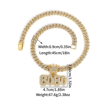 1PC Hiphop Man Silver Plated Crown Letter Bobo Pendant Charm Necklace Fashion Cuban Link Chain Necklace Gold Jewelry