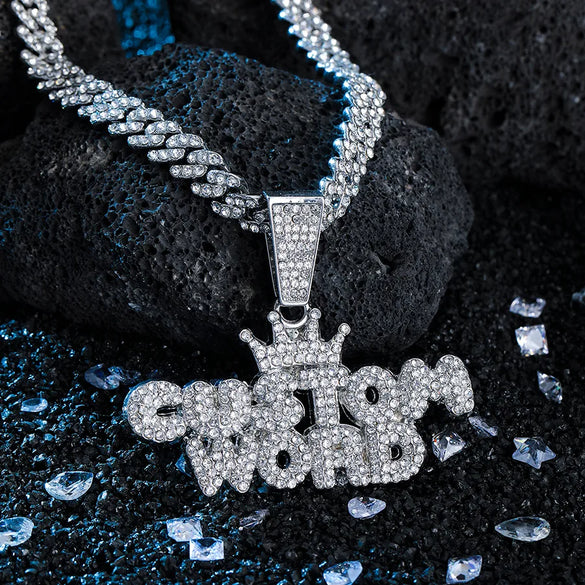 1PC Custom Design Letter Pendant Rapper Necklace Iced Out Silver Full Diamond Custom Word Charm Jewelry Gold Plated Color For Street