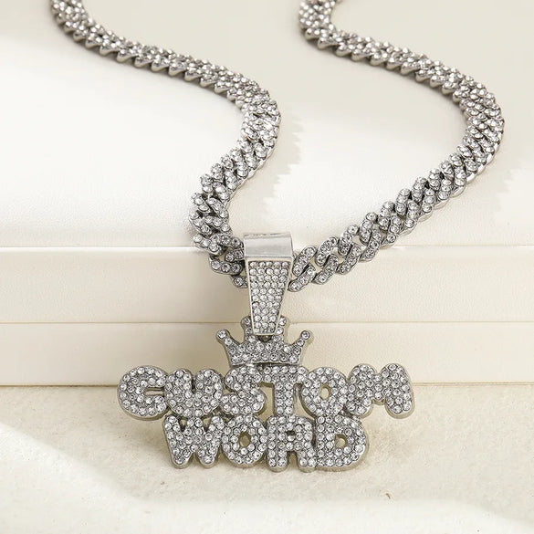1PC Custom Design Letter Pendant Rapper Necklace Iced Out Silver Full Diamond Custom Word Charm Jewelry Gold Plated Color For Street