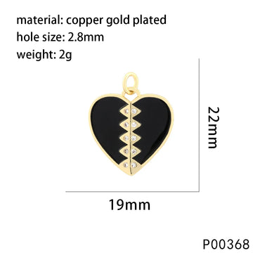 1 Piece 19*22mm Hole 2~2.9mm Copper Zircon 18K Gold Plated Heart Shape Pendant