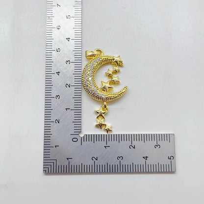 1 Piece 19*35mm Copper Zircon Star Moon Pendant