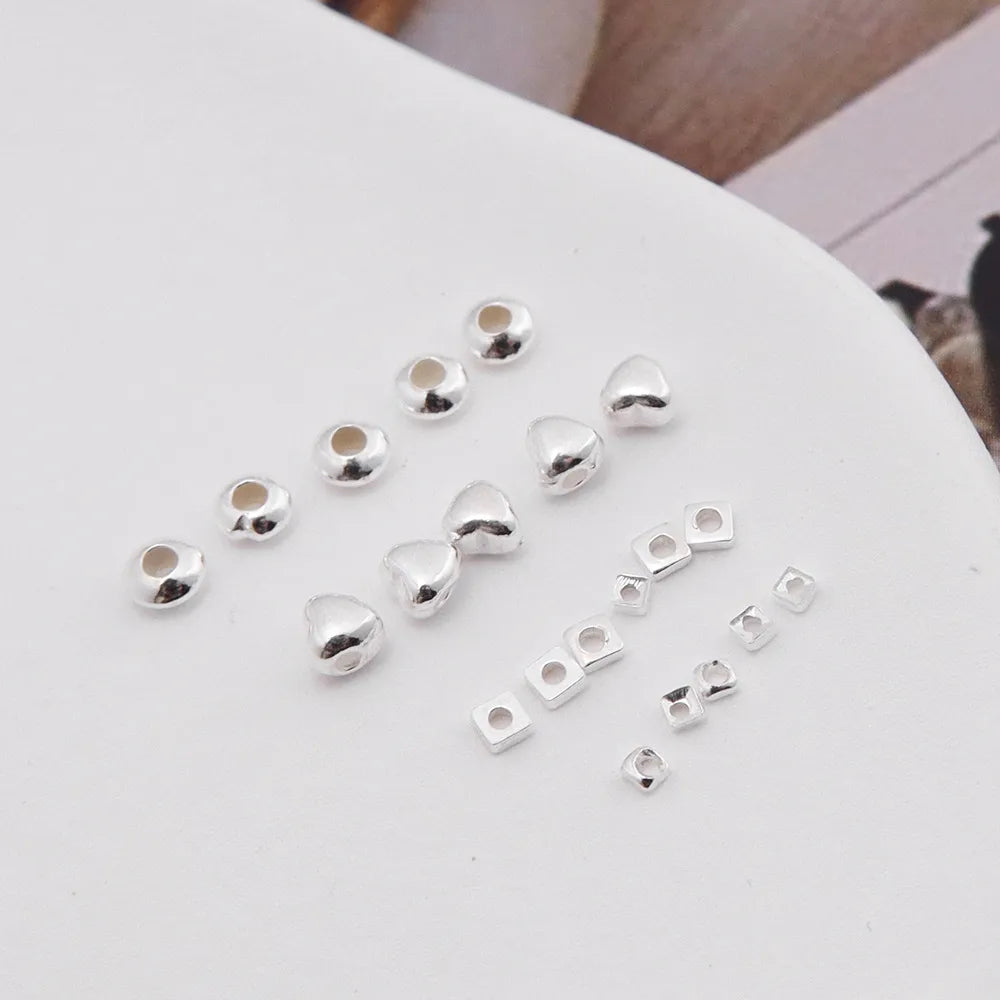 1 Piece 1.5mm 2MM Diameter 3mm Sterling Silver Round Square Heart Shape Beads