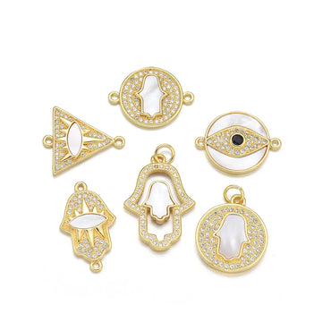 1 Piece 20*15mm 20*17mm 22*14mm Copper Shell Zircon 18K Gold Plated Palm Eye Polished Pendant