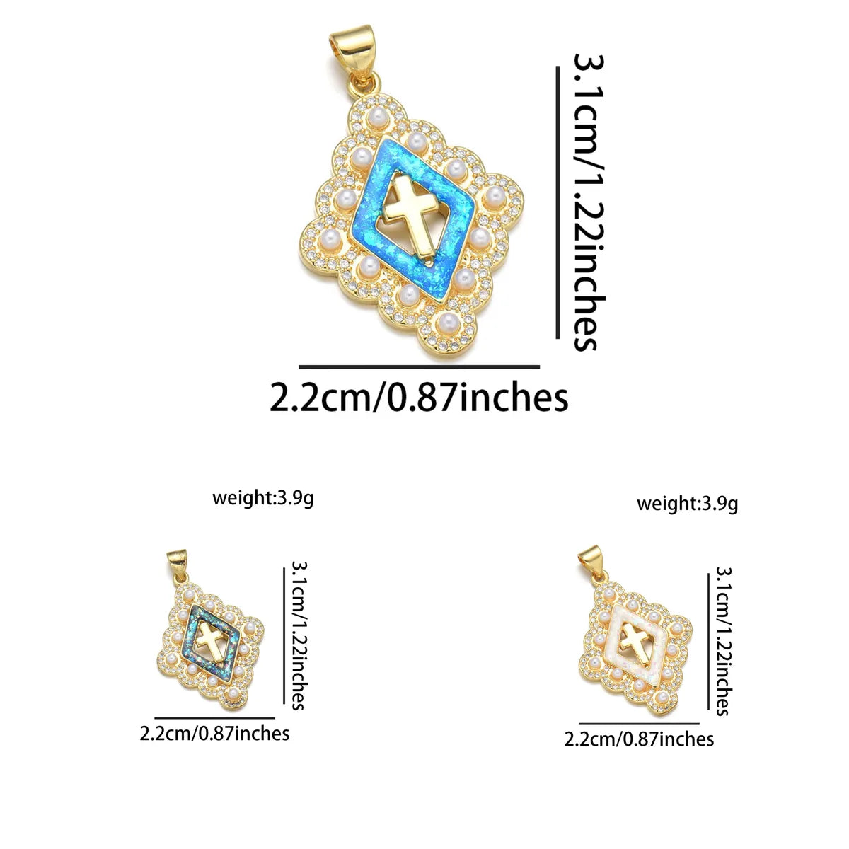 1 Piece 20*22MM 21 * 24mm 22*31mm Copper Pearl Zircon 18K Gold Plated Cross Polished Pendant