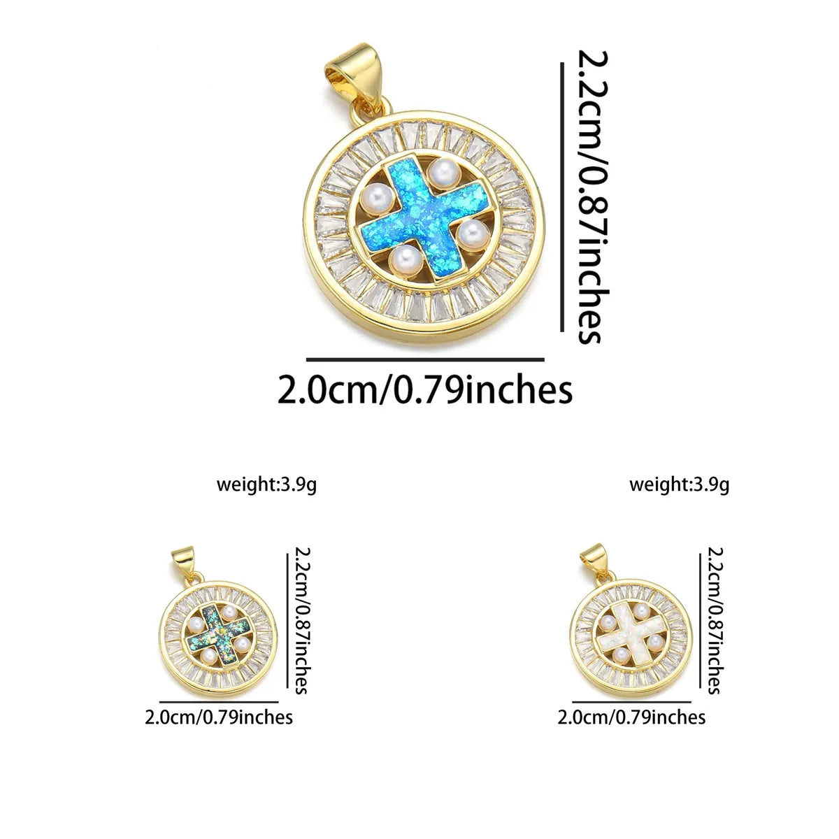 1 Piece 20*22MM 21 * 24mm 22*31mm Copper Pearl Zircon 18K Gold Plated Cross Polished Pendant