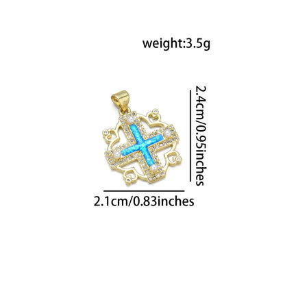 1 Piece 20*22MM 21 * 24mm 22*31mm Copper Pearl Zircon 18K Gold Plated Cross Polished Pendant