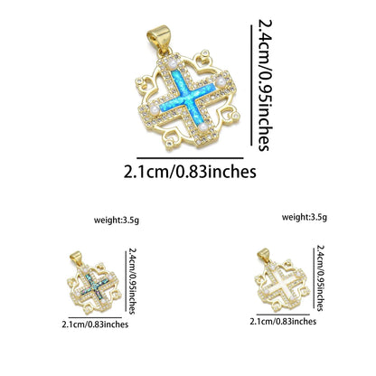 1 Piece 20*22MM 21 * 24mm 22*31mm Copper Pearl Zircon 18K Gold Plated Cross Polished Pendant