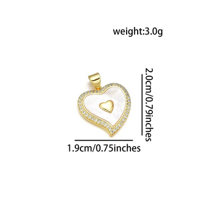 1 Piece 22*25MM 23*15 23 * 25mm Copper Zircon 18K Gold Plated Heart Shape Polished Pendant