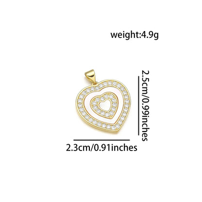 1 Piece 22*25MM 23*15 23 * 25mm Copper Zircon 18K Gold Plated Heart Shape Polished Pendant