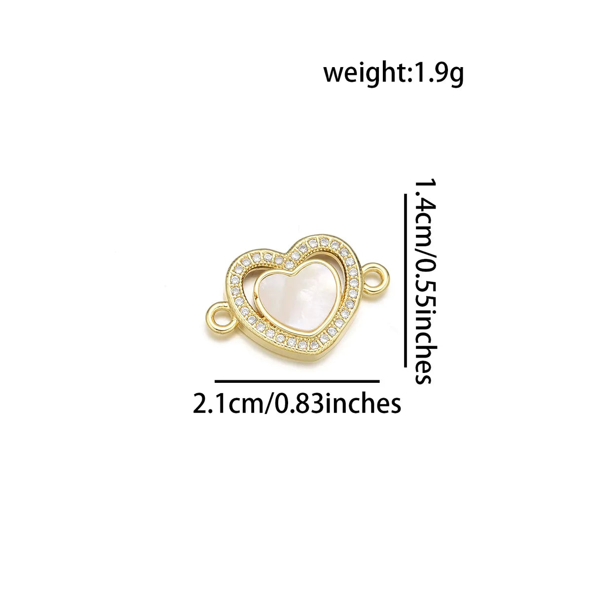 1 Piece 22*25MM 23*15 23 * 25mm Copper Zircon 18K Gold Plated Heart Shape Polished Pendant