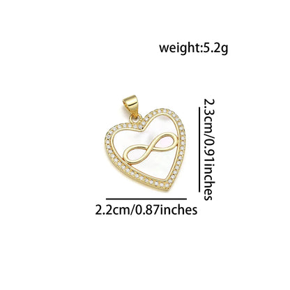 1 Piece 22*25MM 23*15 23 * 25mm Copper Zircon 18K Gold Plated Heart Shape Polished Pendant