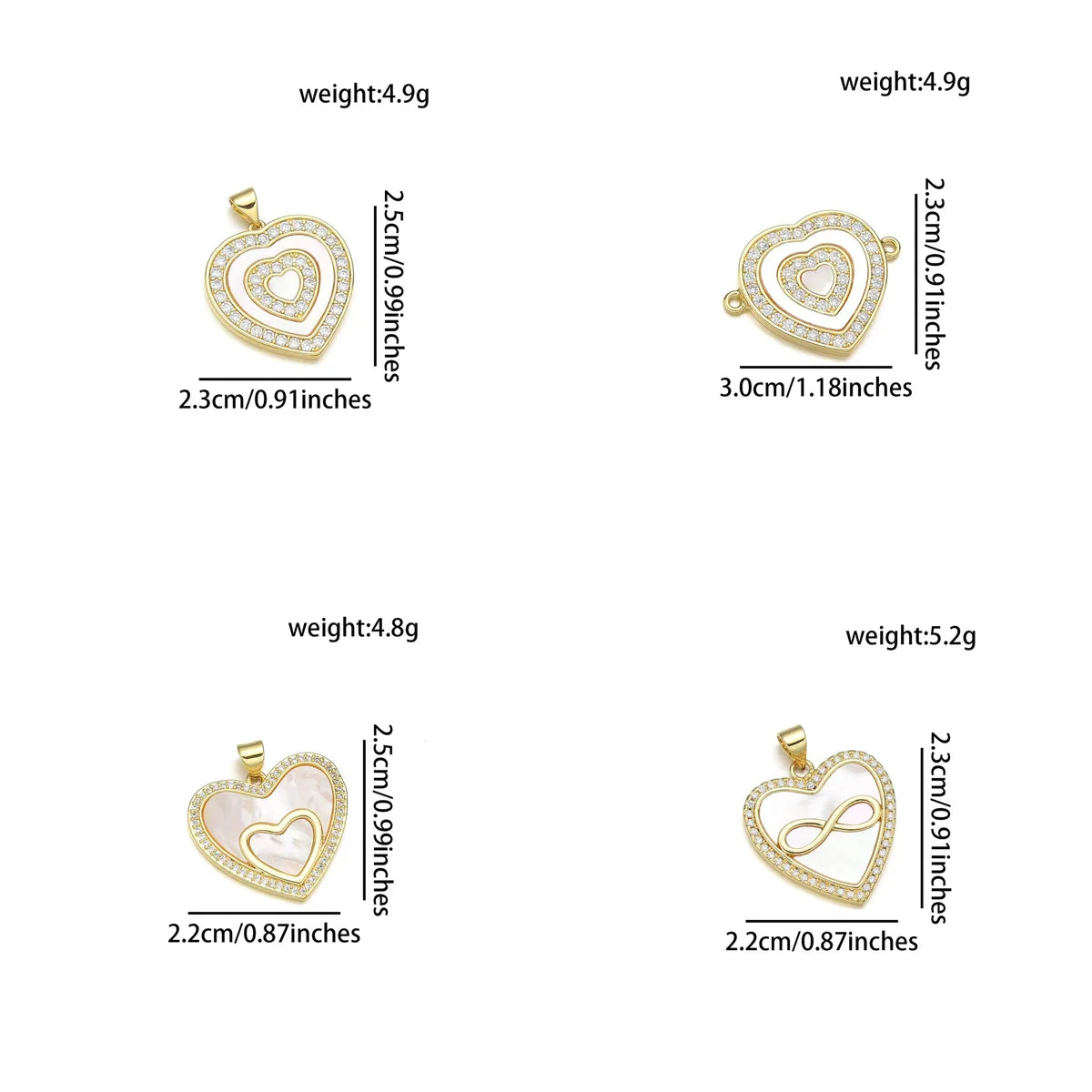 1 Piece 22*25MM 23*15 23 * 25mm Copper Zircon 18K Gold Plated Heart Shape Polished Pendant