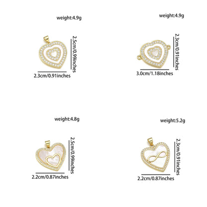 1 Piece 22*25MM 23*15 23 * 25mm Copper Zircon 18K Gold Plated Heart Shape Polished Pendant