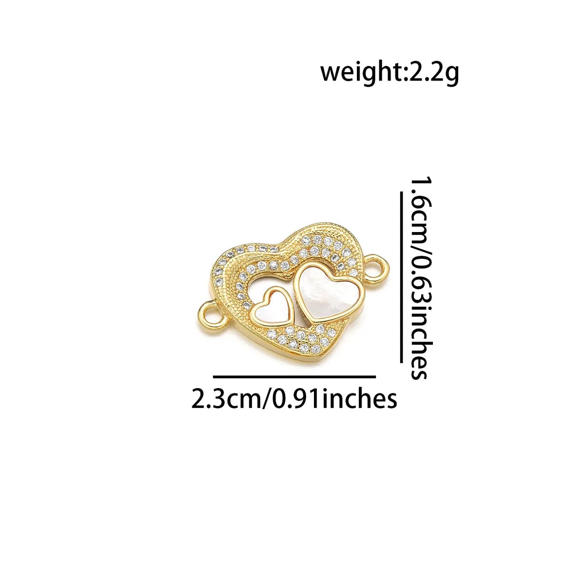 1 Piece 22*25MM 23*15 23 * 25mm Copper Zircon 18K Gold Plated Heart Shape Polished Pendant