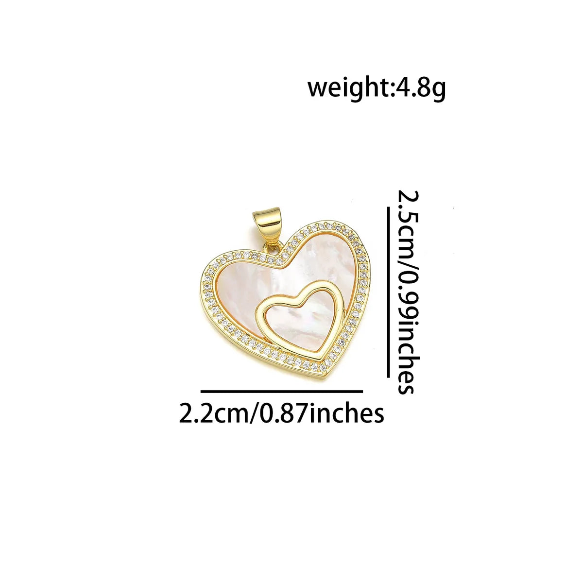 1 Piece 22*25MM 23*15 23 * 25mm Copper Zircon 18K Gold Plated Heart Shape Polished Pendant