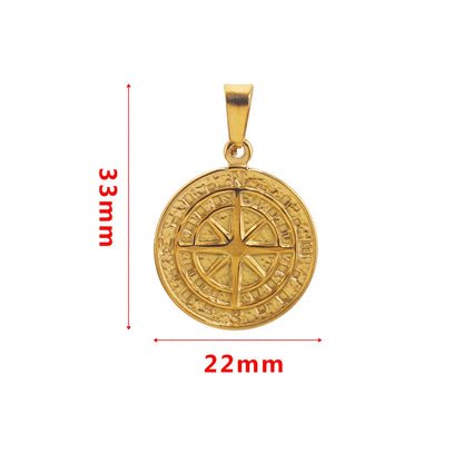 1 Piece 22*33mm 304 Stainless Steel Compass Hammered Pendant