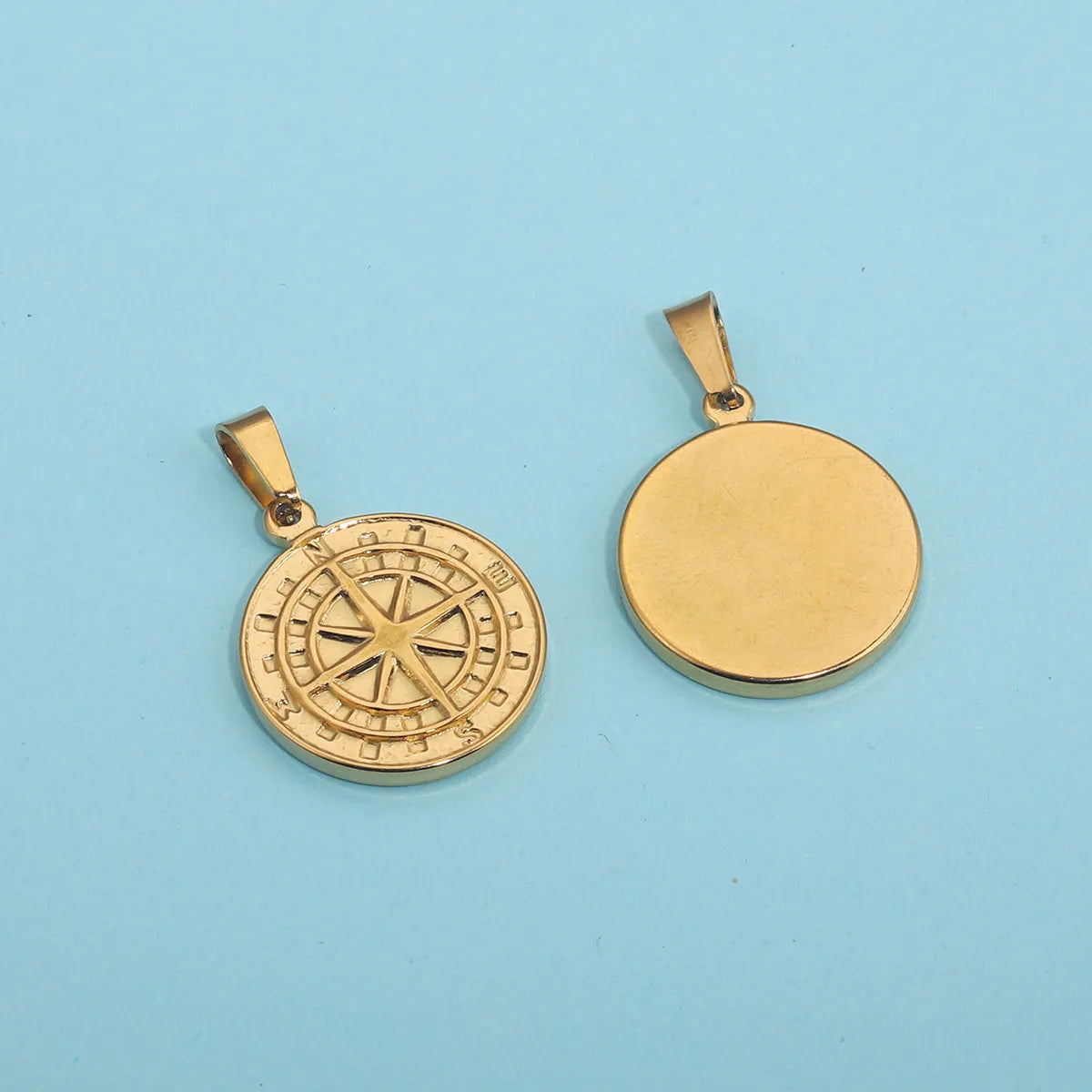 1 Piece 22*33mm 304 Stainless Steel Compass Hammered Pendant