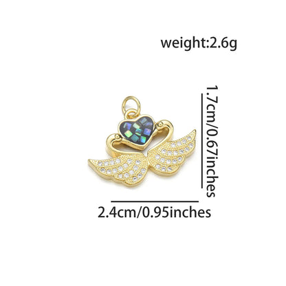 1 Piece 24*17mm Copper Shell Zircon 18K Gold Plated Swan Heart Shape Polished Pendant