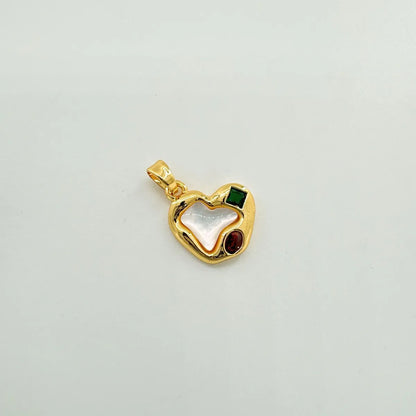 1 Piece 24mm Copper Shell Zircon 18K Gold Plated Heart Shape Pendant