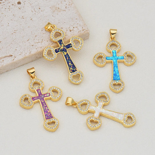 1 Piece 25*37mm Copper Zircon 18K Gold Plated Cross Pendant