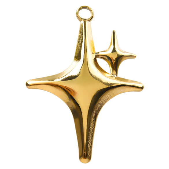 1 Piece 26*36mm Hole 2~2.9mm 304 Stainless Steel 18K Gold Plated Star Polished Pendant