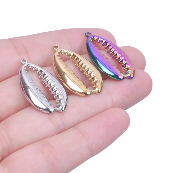 1 Piece 27x15mm Hole 1~1.9mm 304 Stainless Steel 18K Gold Plated Shell Pendant