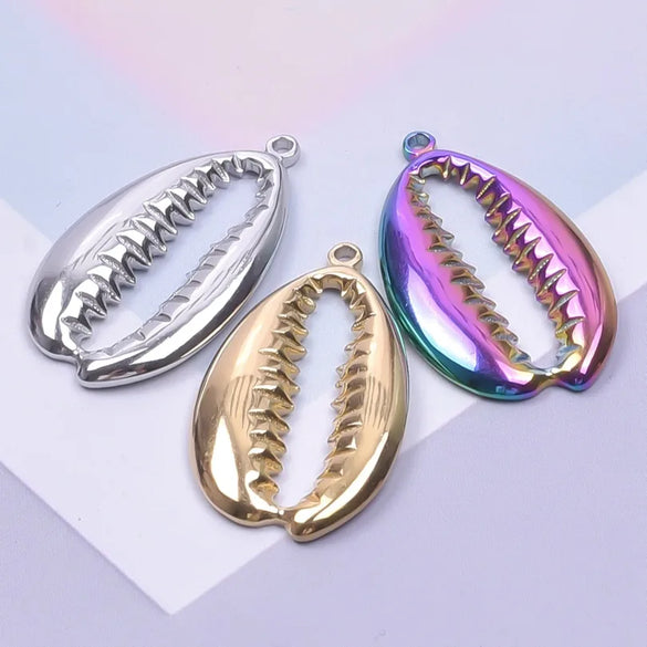 1 Piece 27x15mm Hole 1~1.9mm 304 Stainless Steel 18K Gold Plated Shell Pendant