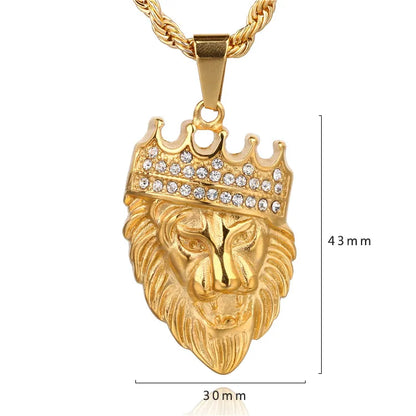 1 Piece 30*43mm Titanium Steel Rhinestones Lion Pendant