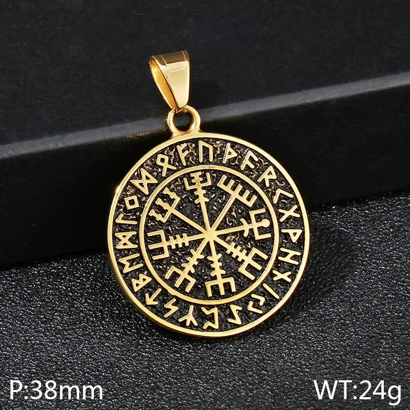 1 Piece 304 Stainless Steel 18K Gold Plated Compass Pendant