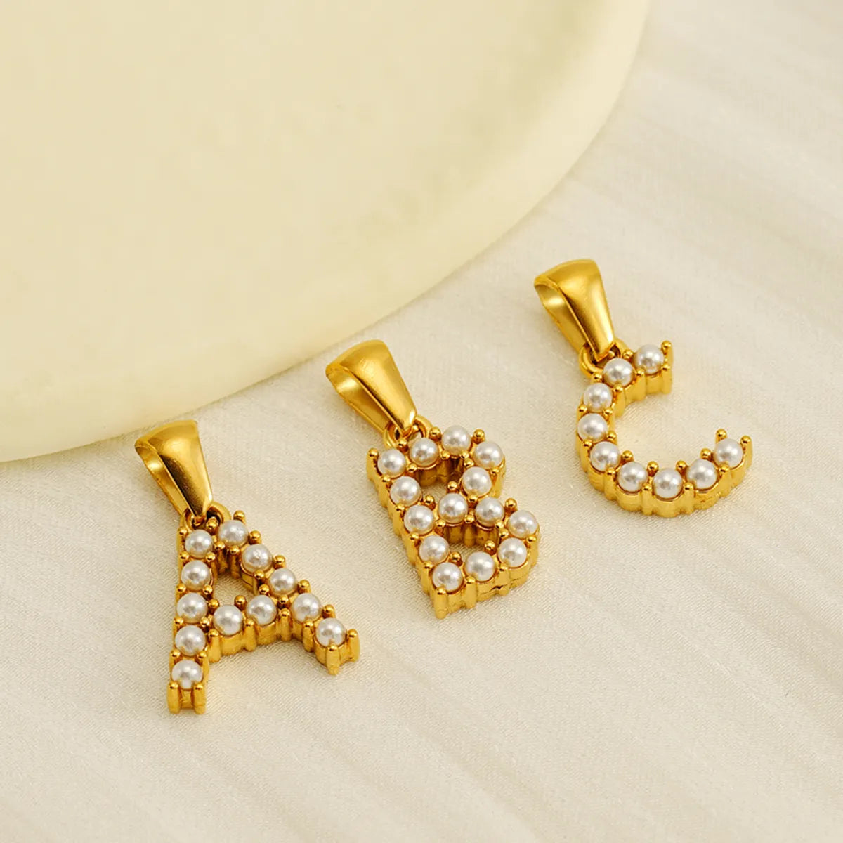 1 Piece 304 Stainless Steel Artificial Pearls 18K Gold Plated Letter Polished Pendant