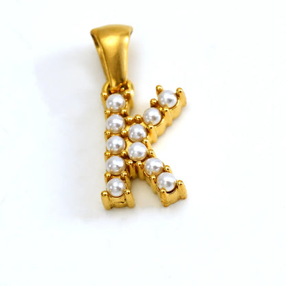 1 Piece 304 Stainless Steel Artificial Pearls 18K Gold Plated Letter Polished Pendant