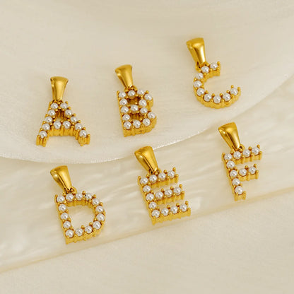 1 Piece 304 Stainless Steel Artificial Pearls 18K Gold Plated Letter Polished Pendant