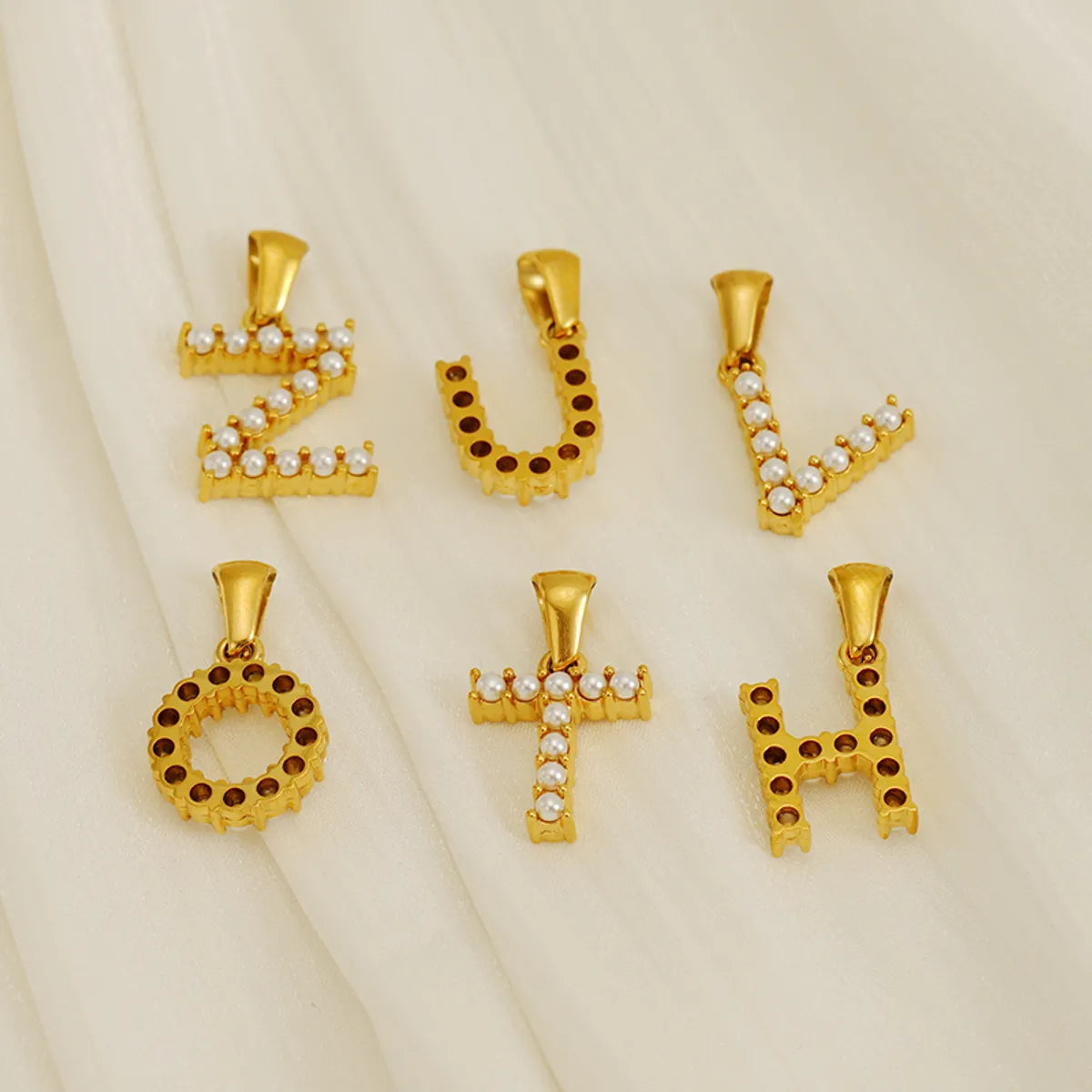 1 Piece 304 Stainless Steel Artificial Pearls 18K Gold Plated Letter Polished Pendant