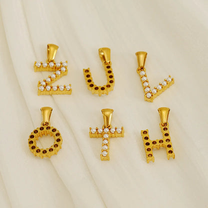 1 Piece 304 Stainless Steel Artificial Pearls 18K Gold Plated Letter Polished Pendant