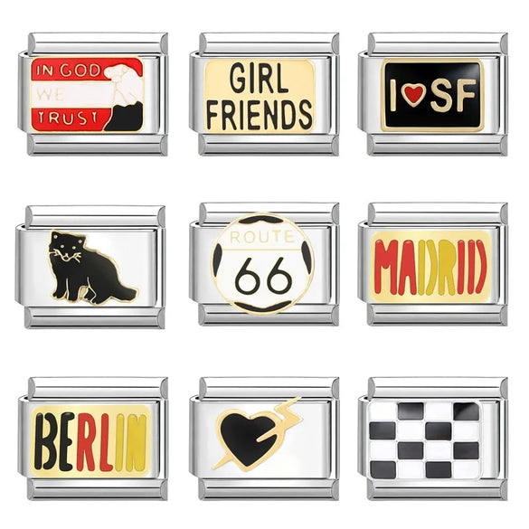 1 Piece 304 Stainless Steel Cartoon Italian Charms