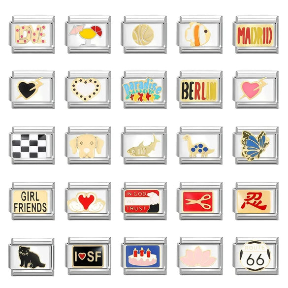 1 Piece 304 Stainless Steel Cartoon Italian Charms