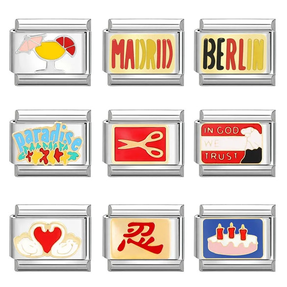 1 Piece 304 Stainless Steel Cartoon Italian Charms