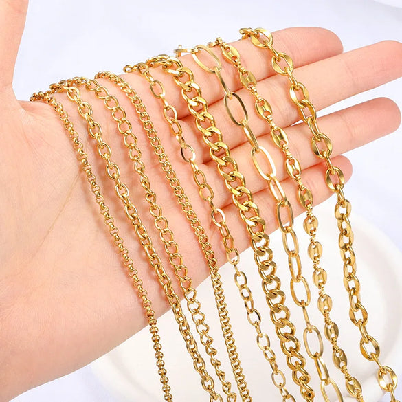 1 Piece 304 Stainless Steel Coffee Bean Chain Round Pearl Chain Cable Chain Jewelry Accessories