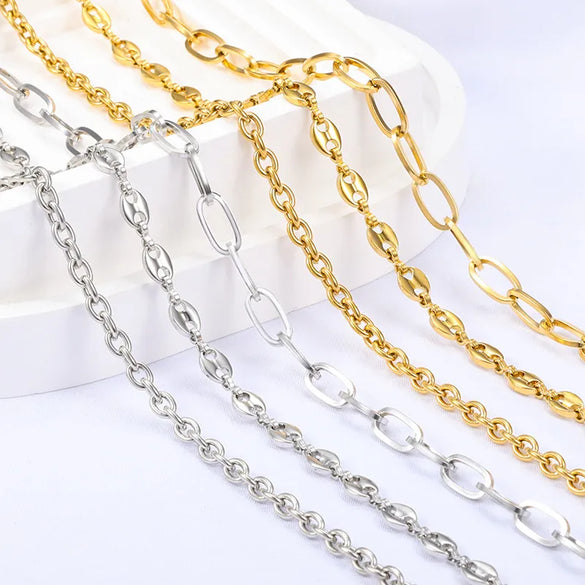 1 Piece 304 Stainless Steel Coffee Bean Chain Round Pearl Chain Cable Chain Jewelry Accessories