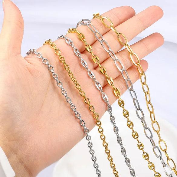 1 Piece 304 Stainless Steel Coffee Bean Chain Round Pearl Chain Cable Chain Jewelry Accessories