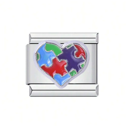 1 Piece 304 Stainless Steel Heart Shape Floral Italian Charms