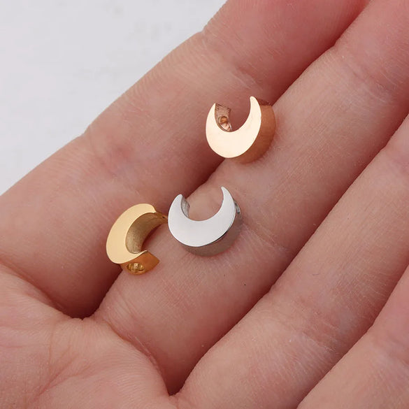 1 Piece 304 Stainless Steel 18K Gold Plated Moon Customization Laser Engraving Beads