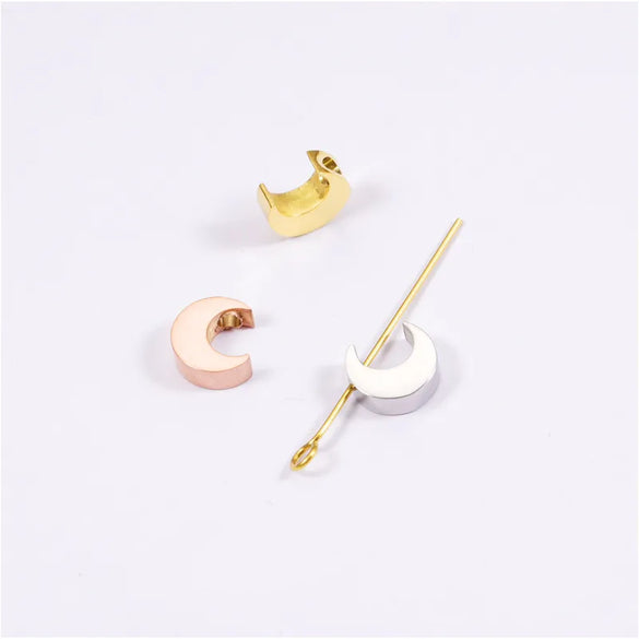 1 Piece 304 Stainless Steel 18K Gold Plated Moon Customization Laser Engraving Beads